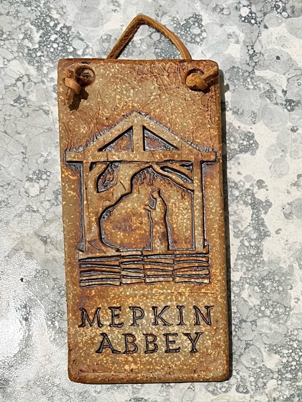 3x6" handmade terracotta wall plaque from Mepkin Abbey, Trappist monastery, SC.
